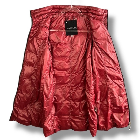 L'ATELIER Vest Womens Small Red Down Puffer Quilted Stand Collar Zip Pockets - Picture 3 of 12